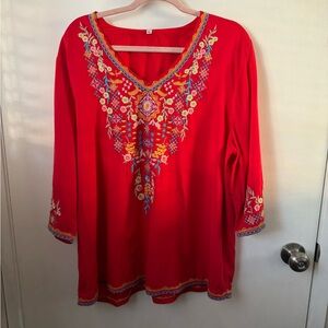 No Label - Machine Embroidered Red Women's Top